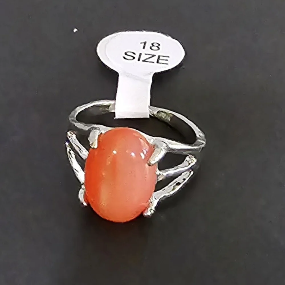 Women’s Silver Ring with Orange Oval Stone